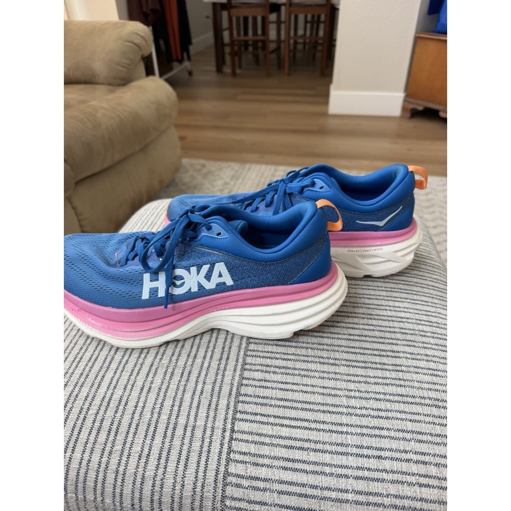 HOKA Bondi 8 Womens 11B Coastal Sky Blue Pink Running Shoes 1127952-CSAA - Picture 4 of 12